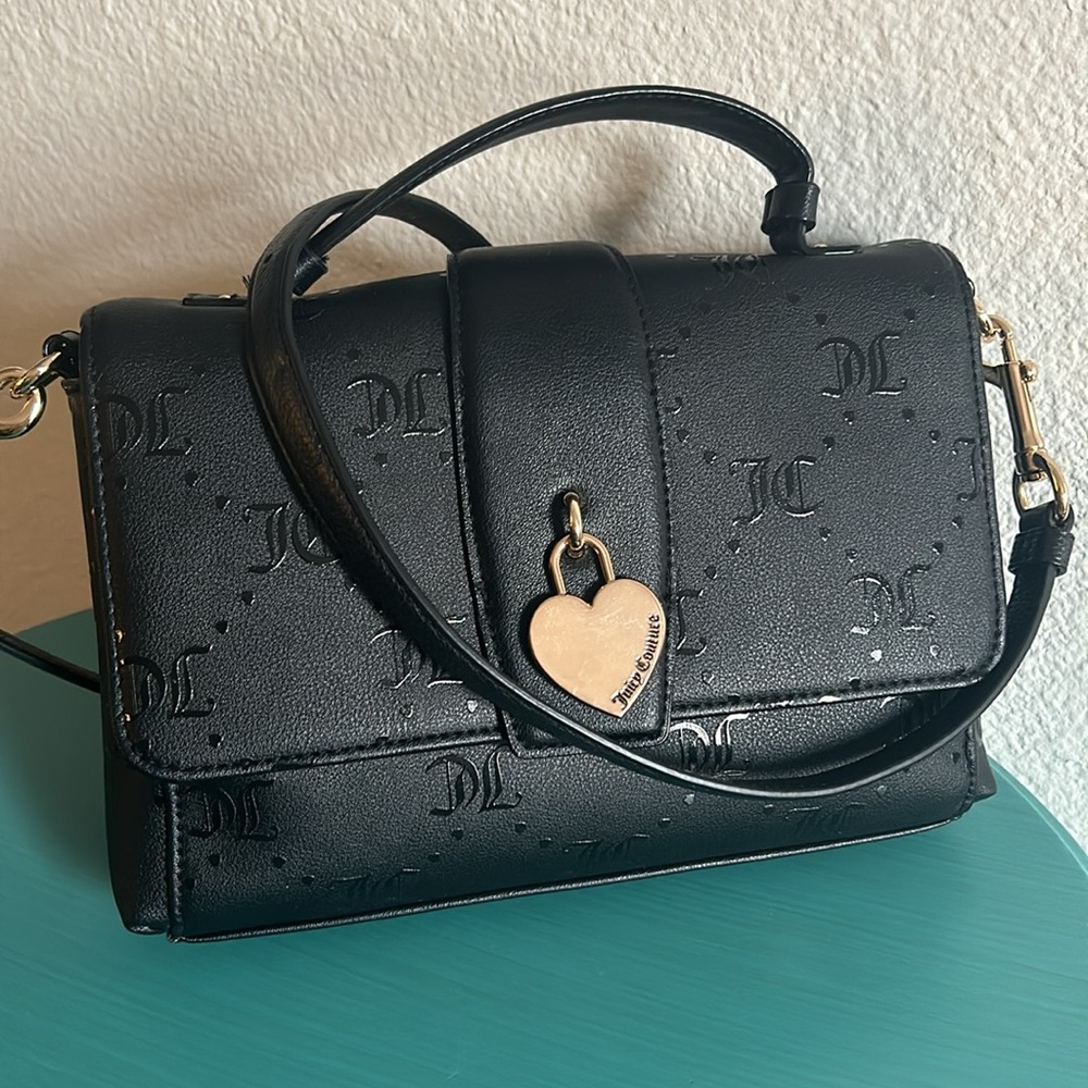 Juicy Couture Chic Everyday Black Logo Embossed Handbag Crossbody Purse